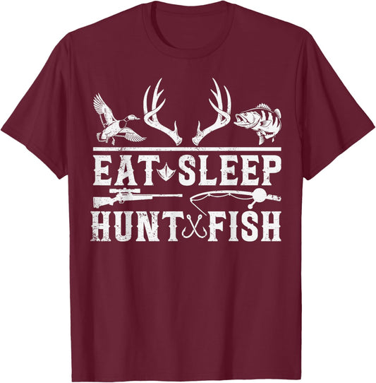 Eat Sleep Hunt Fish Hunting Fishing Outdoors Life T-Shirt - T-Shirt | Maroon