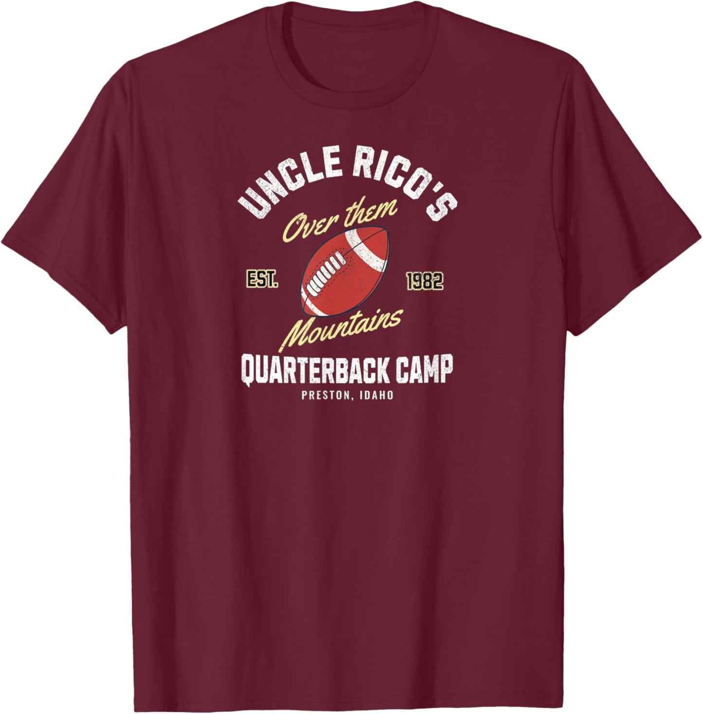 Uncle Rico's Quarterback Camp Vintage Football Graphic Sport T-Shirt - T-Shirt | Maroon
