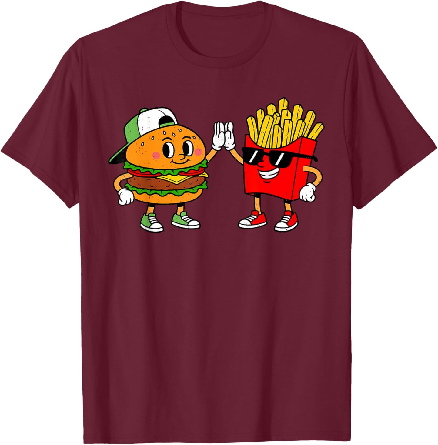 Funny Hamburger French Fries Combo Snacks Fast Food Lover T-Shirt - T-Shirt | Maroon