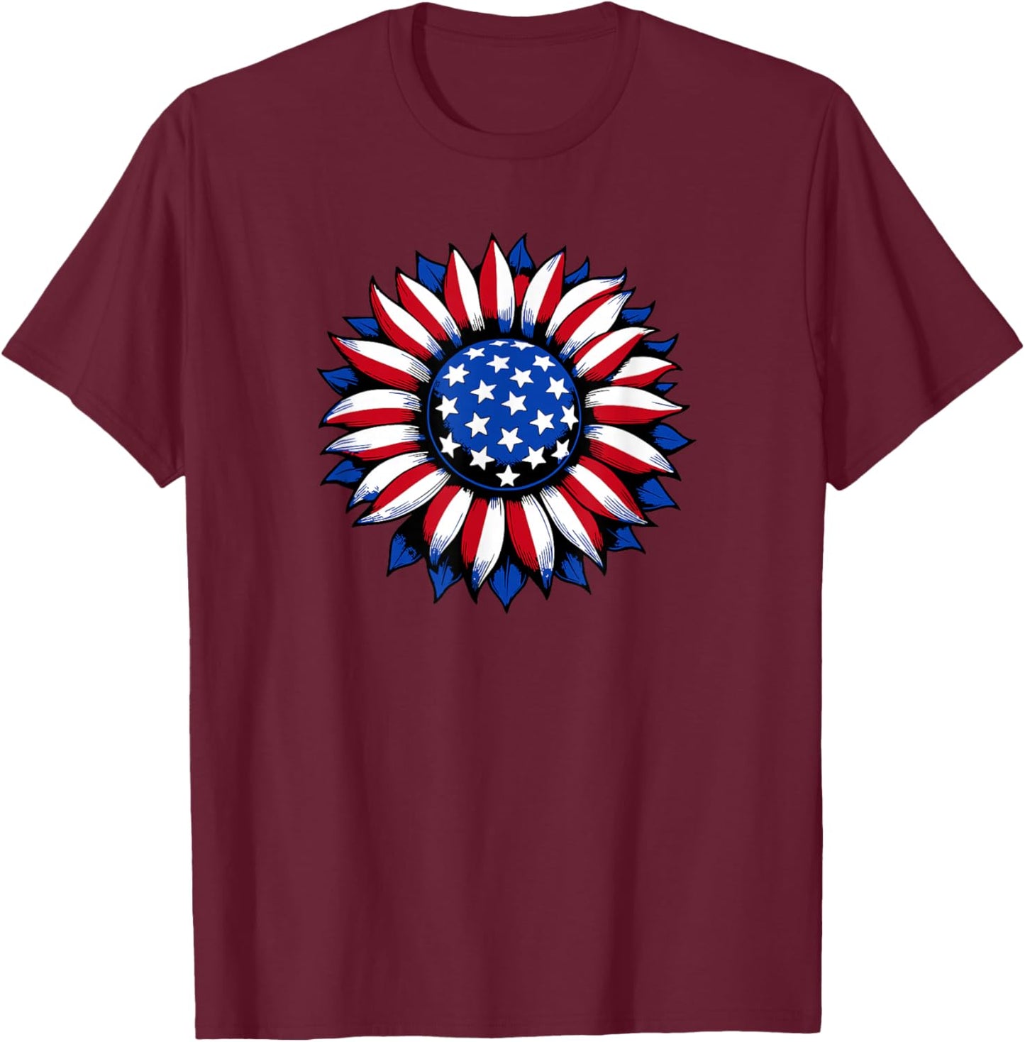 Let Freedom Bloom Patriotic American Sunflower USA Flag T-Shirt - T-Shirt | Maroon