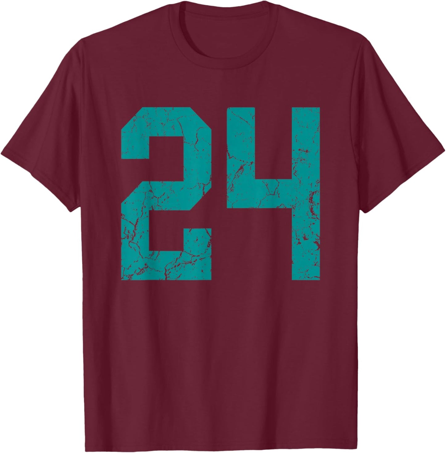 Distressed Teal Number 24 Jersey Player Uniform #24 Fan T-Shirt - T-Shirt | Maroon