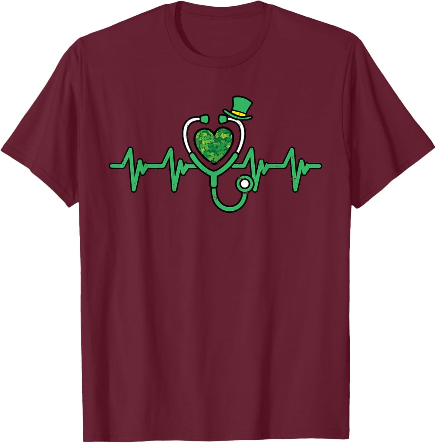 St Patricks Day Nurse Heartbeat Saint Pattys Scrub Top Women T-Shirt - T-Shirt | Maroon