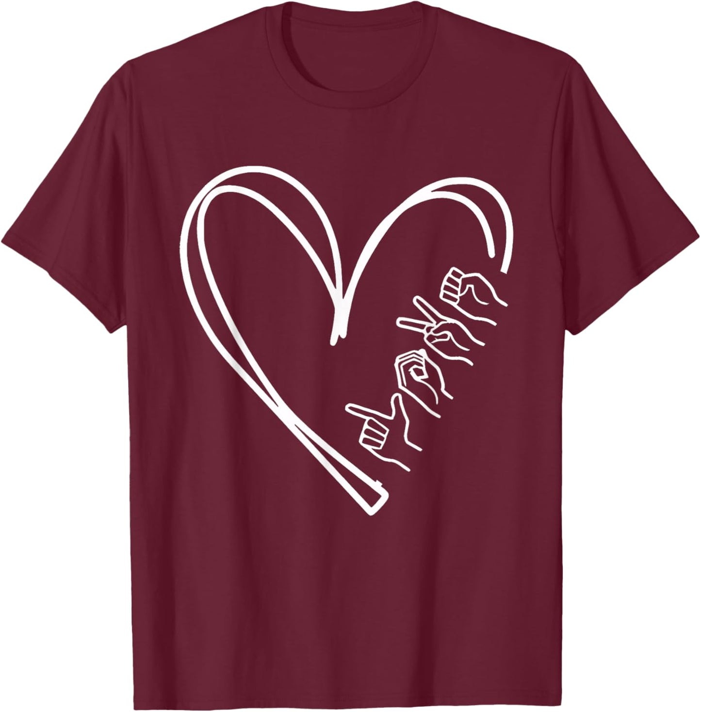Valentines Day I Love You Hand Sign ASL Heart Women Men T-Shirt - T-Shirt | Maroon