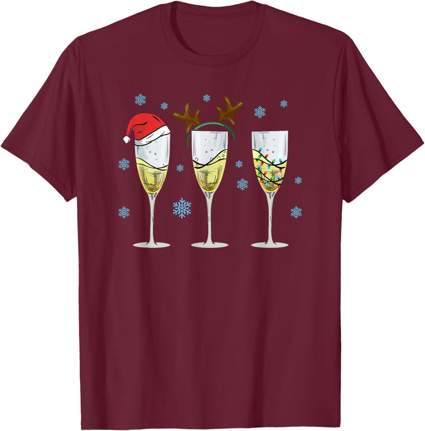 Funny Christmas Men Women Champagne Ugly Christmas T-Shirt - T-Shirt | Maroon