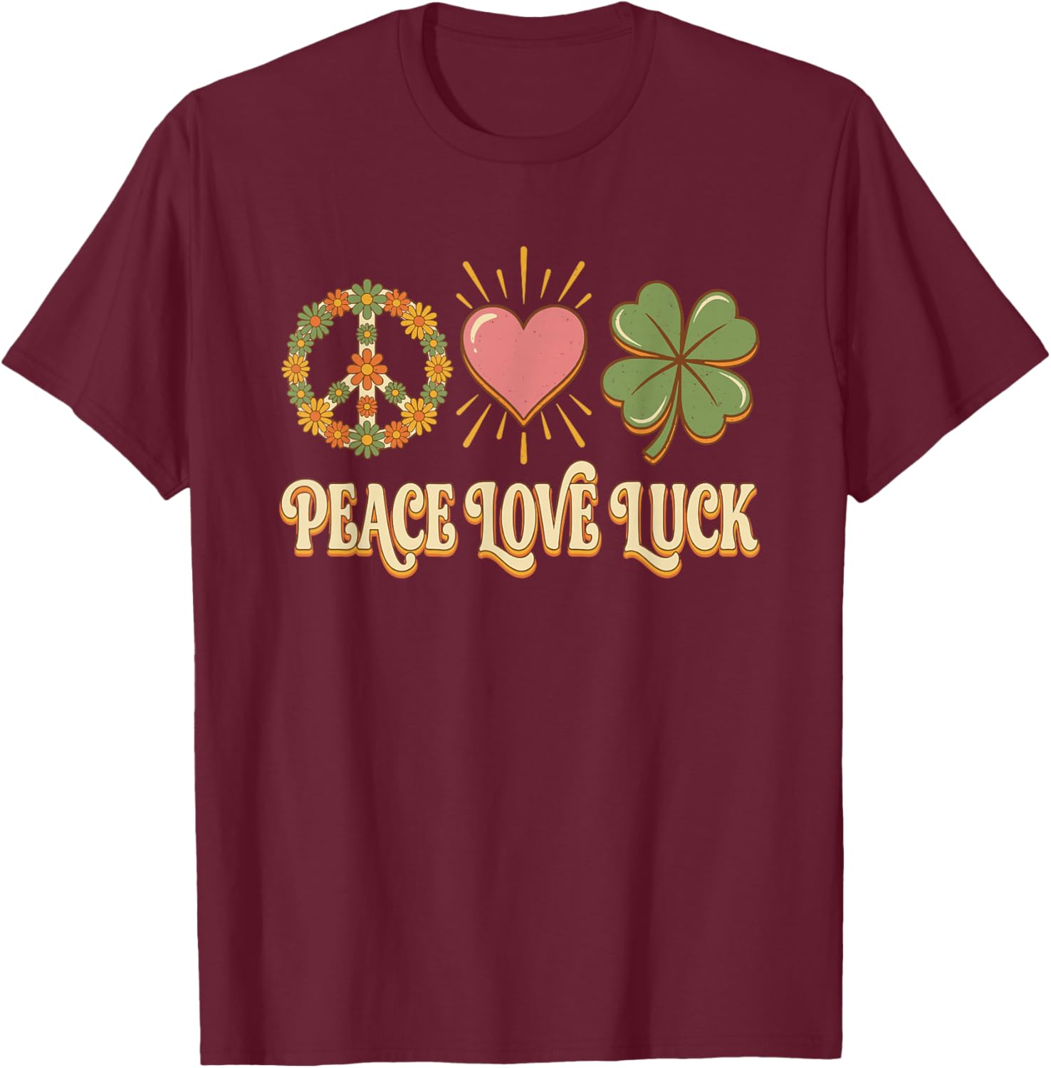 Peace Love Luck Retro Boho Shamrock St Patricks Day Women T-Shirt - T-Shirt | Maroon