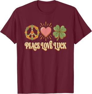 Peace Love Luck Retro Boho Shamrock St Patricks Day Women T-Shirt - T-Shirt | Maroon