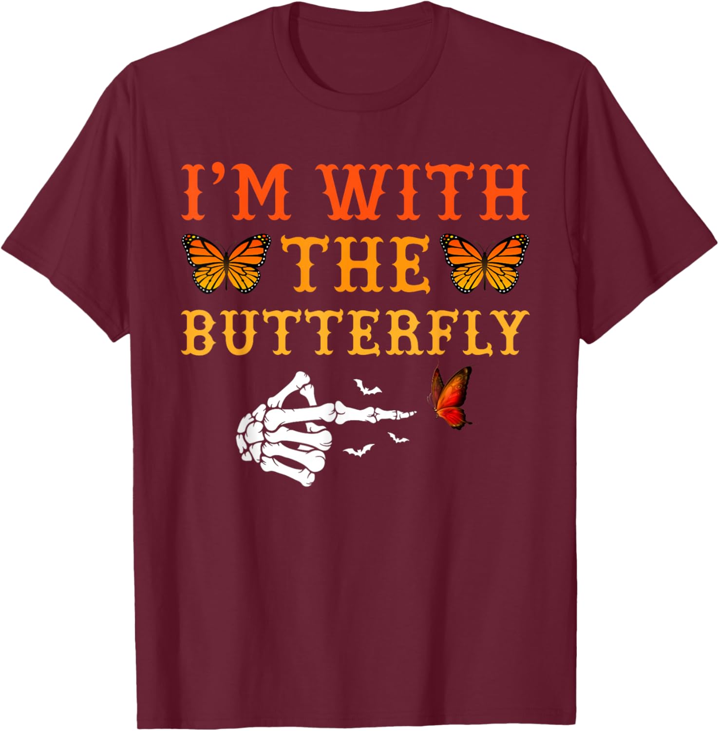 I'm with Butterfly Halloween Costume Couples Matching T-Shirt - T-Shirt | Maroon
