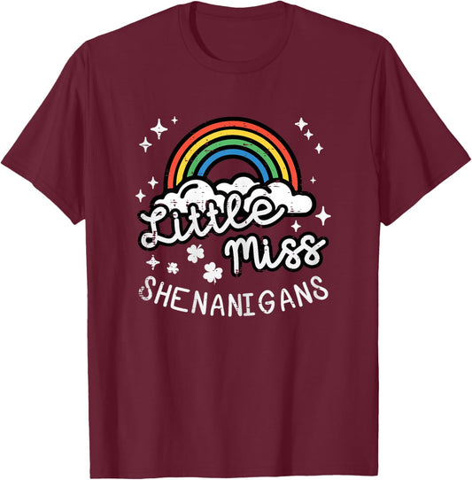 St Patricks Day Little Miss Shenanigans Rainbow Girls Kids T-Shirt - T-Shirt | Maroon