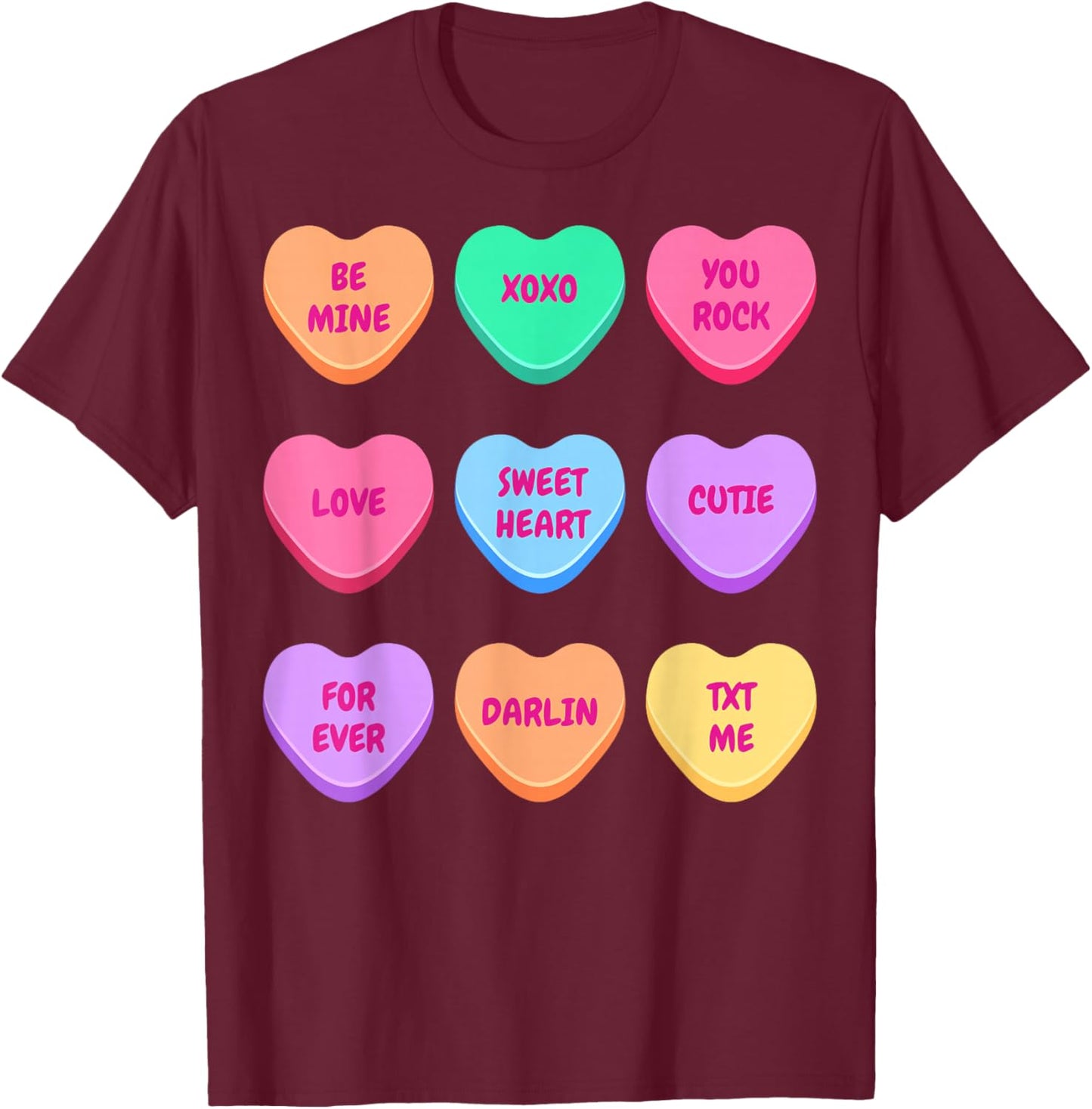 Valentines Day Hearts Candy Be Mine Valentine Women Men Kids T-Shirt - T-Shirt | Maroon