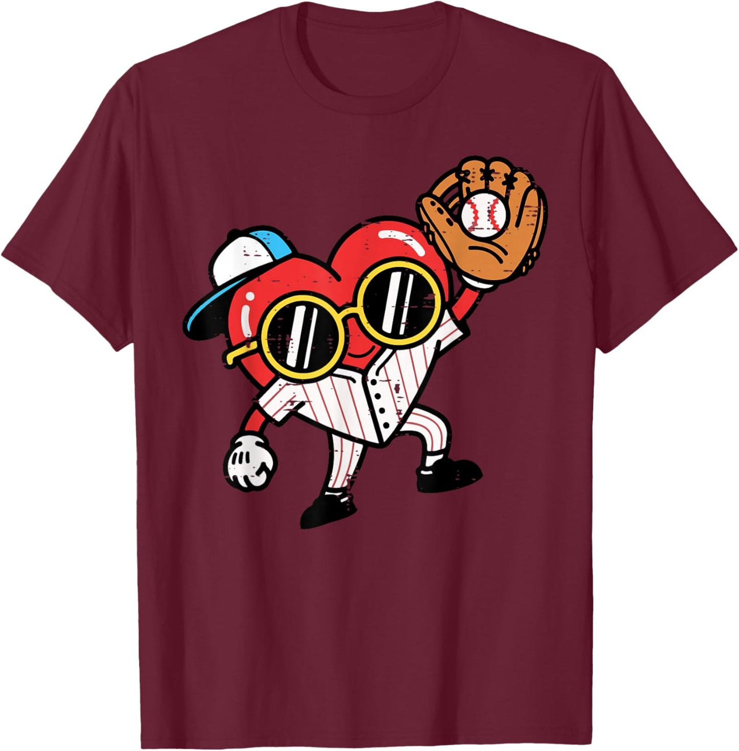 Valentines Day Baseball Heart Gloves Cute Boys Kid Youth Men T-Shirt - T-Shirt | Maroon