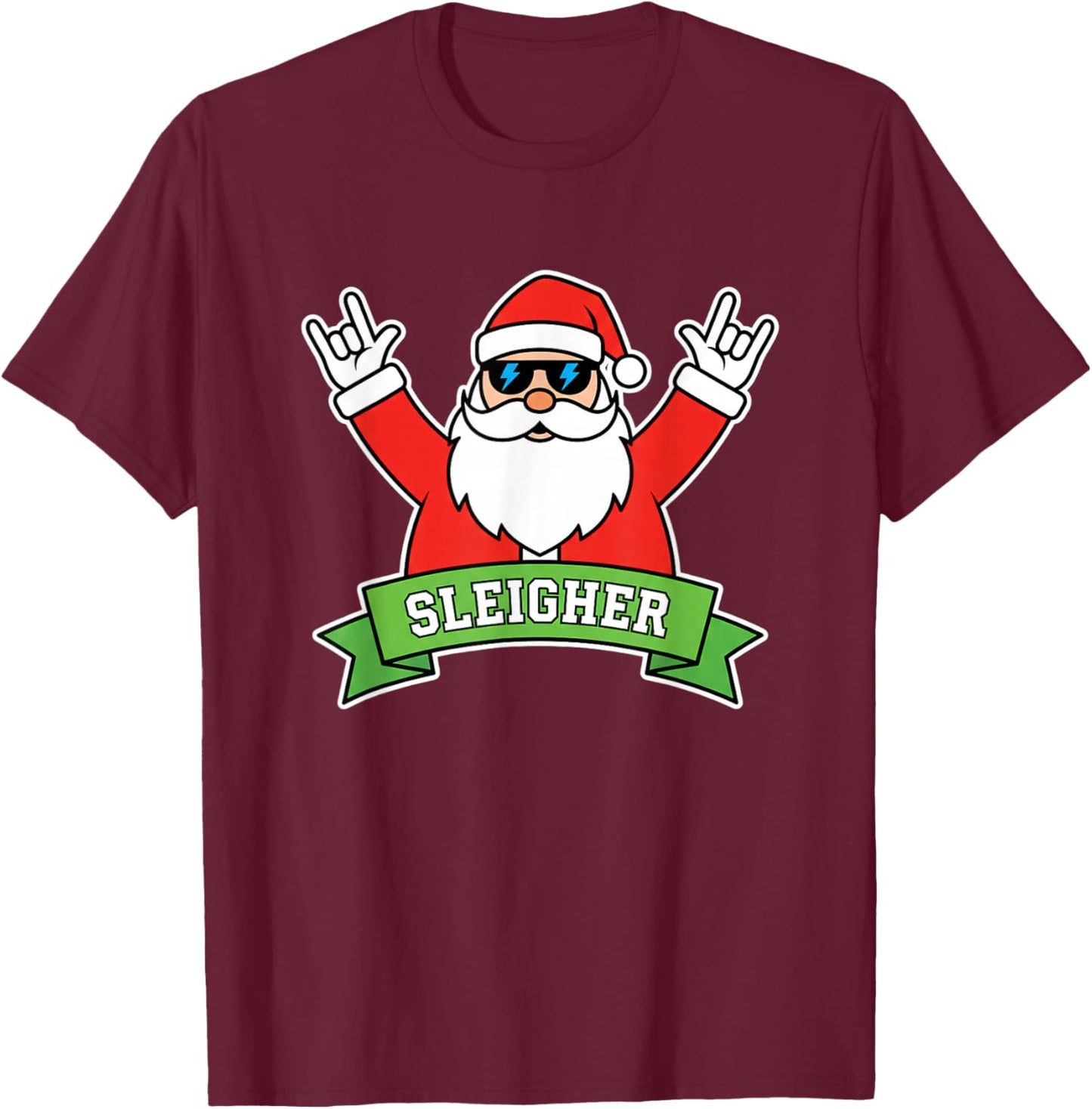 Christmas Sleigher Santa Rock Heavy Metal Sleigh All Day T-Shirt - T-Shirt | Maroon