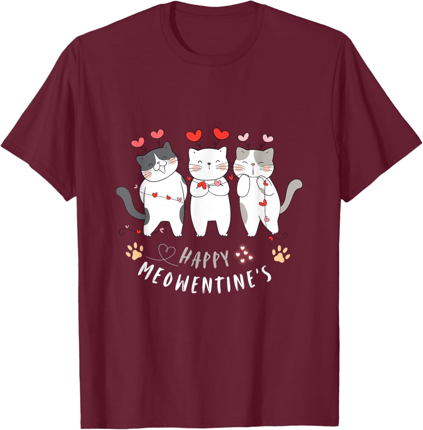 Happy Meowentines Cute Valentine Cat Shirts Men T-Shirt - T-Shirt | Maroon