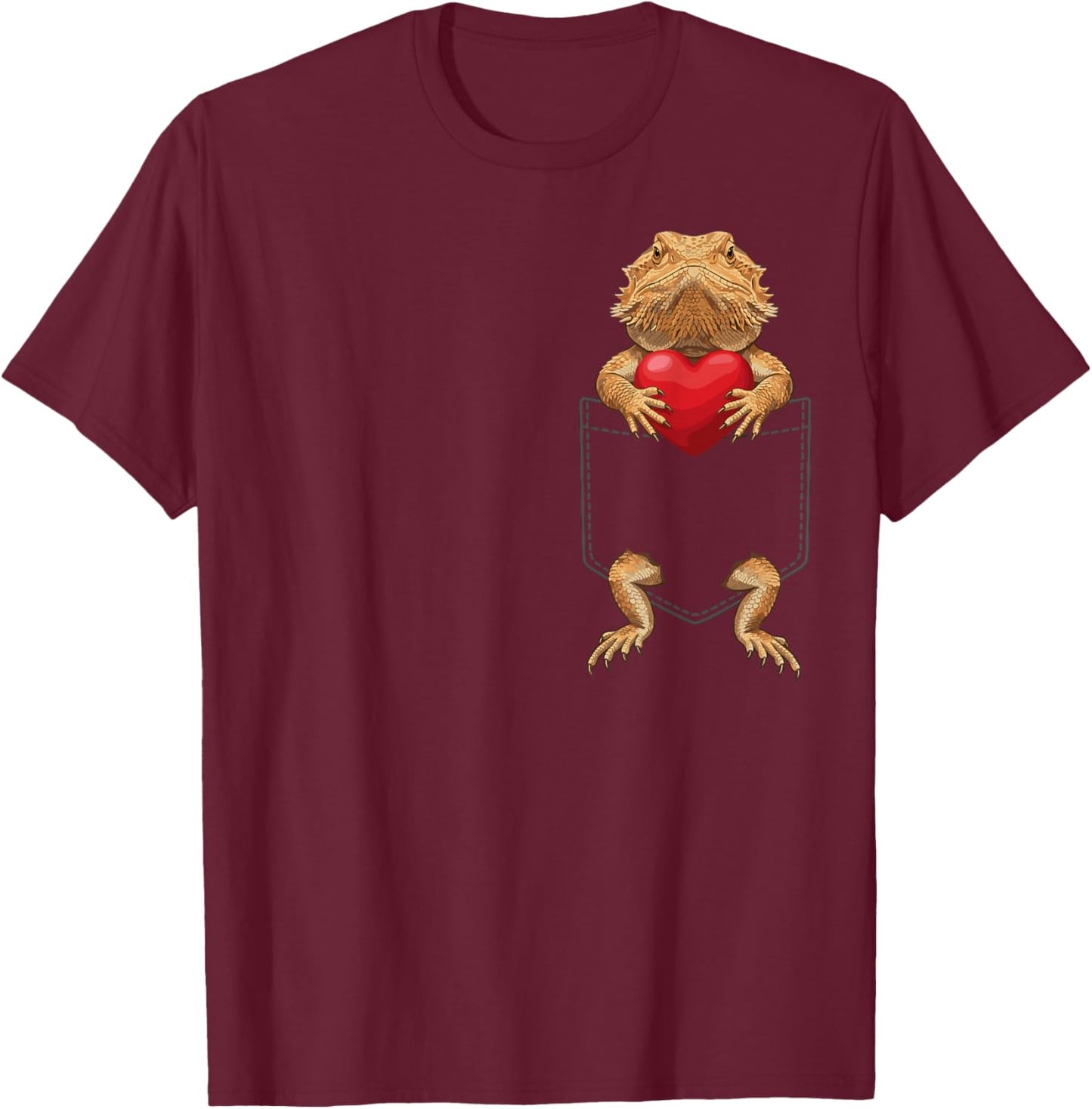 Bearded Dragon in Pocket Reptile Lover Design Valentines T-Shirt - T-Shirt | Maroon