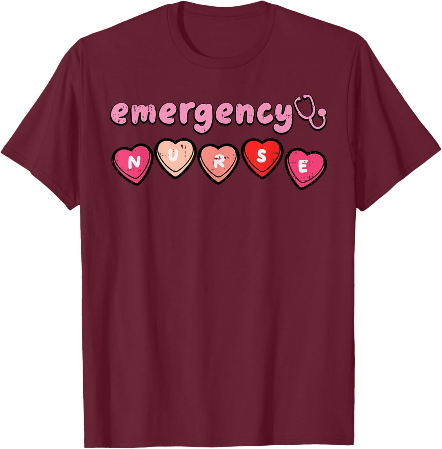Valentines Day Emergency Nurse ED ER Scrub Top Women Men T-Shirt - T-Shirt | Maroon