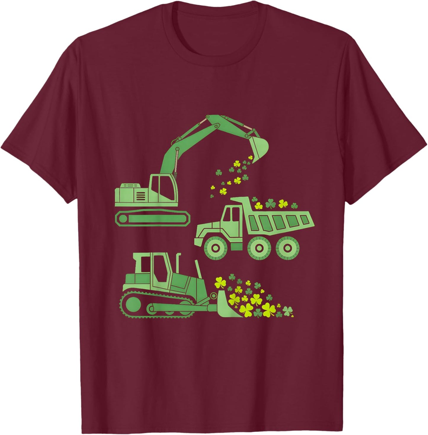 Kids Construction Vehicle St Patricks Day Digger Truck Boys Kids T-Shirt - T-Shirt | Maroon
