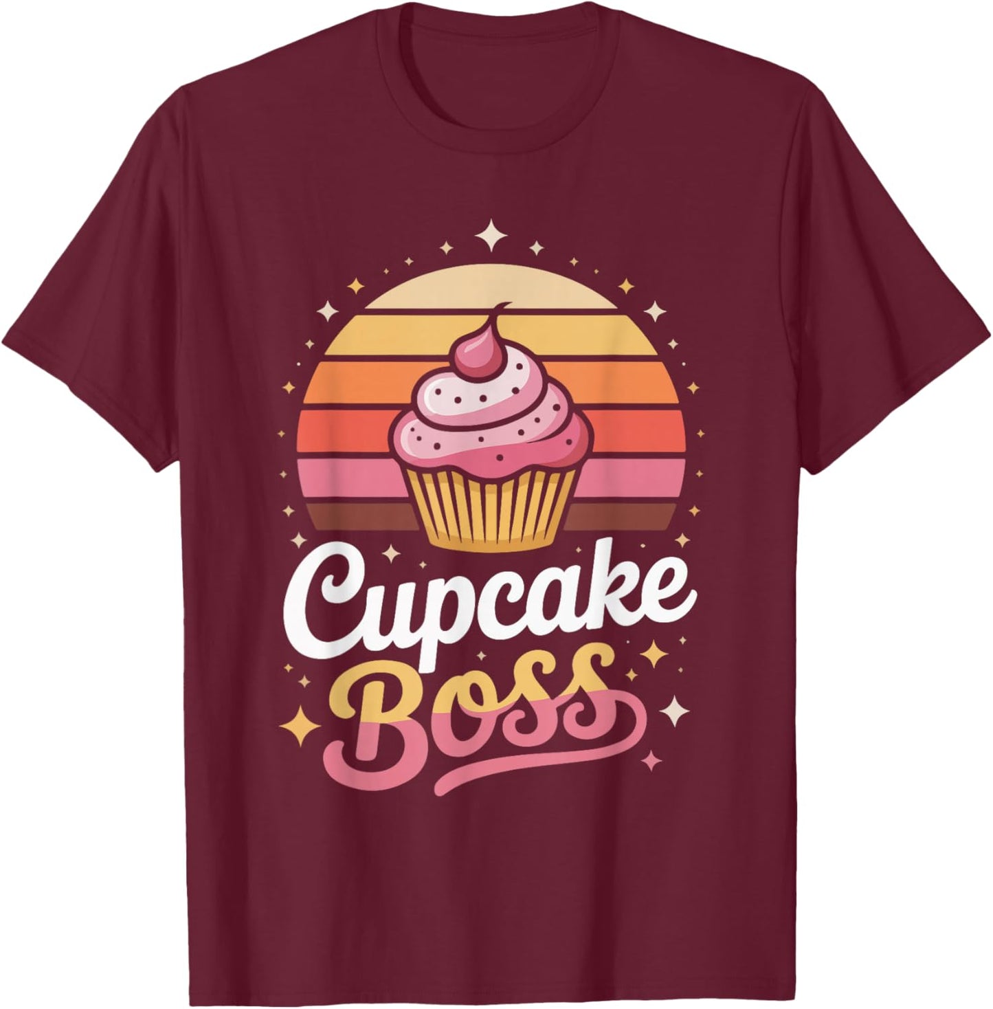 Cupcake Boss Retro Style Baking Lovers T-Shirt - T-Shirt | Maroon