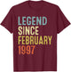 Legend Since February 1997 29th Birthday Gifts 29 Year Old T-Shirt - T-Shirt | Maroon