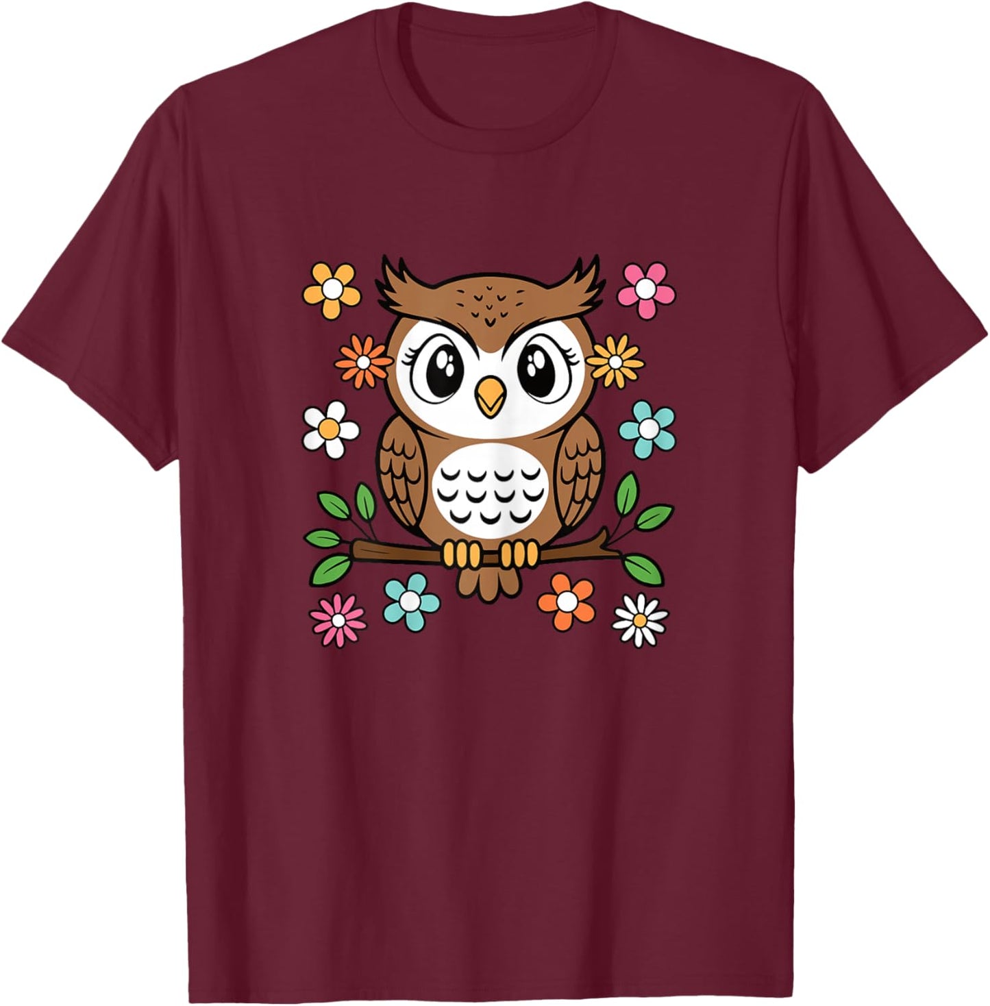 Cute Owl Lover Groovy Kawaii Animal Women Girls Kids T-Shirt - T-Shirt | Maroon