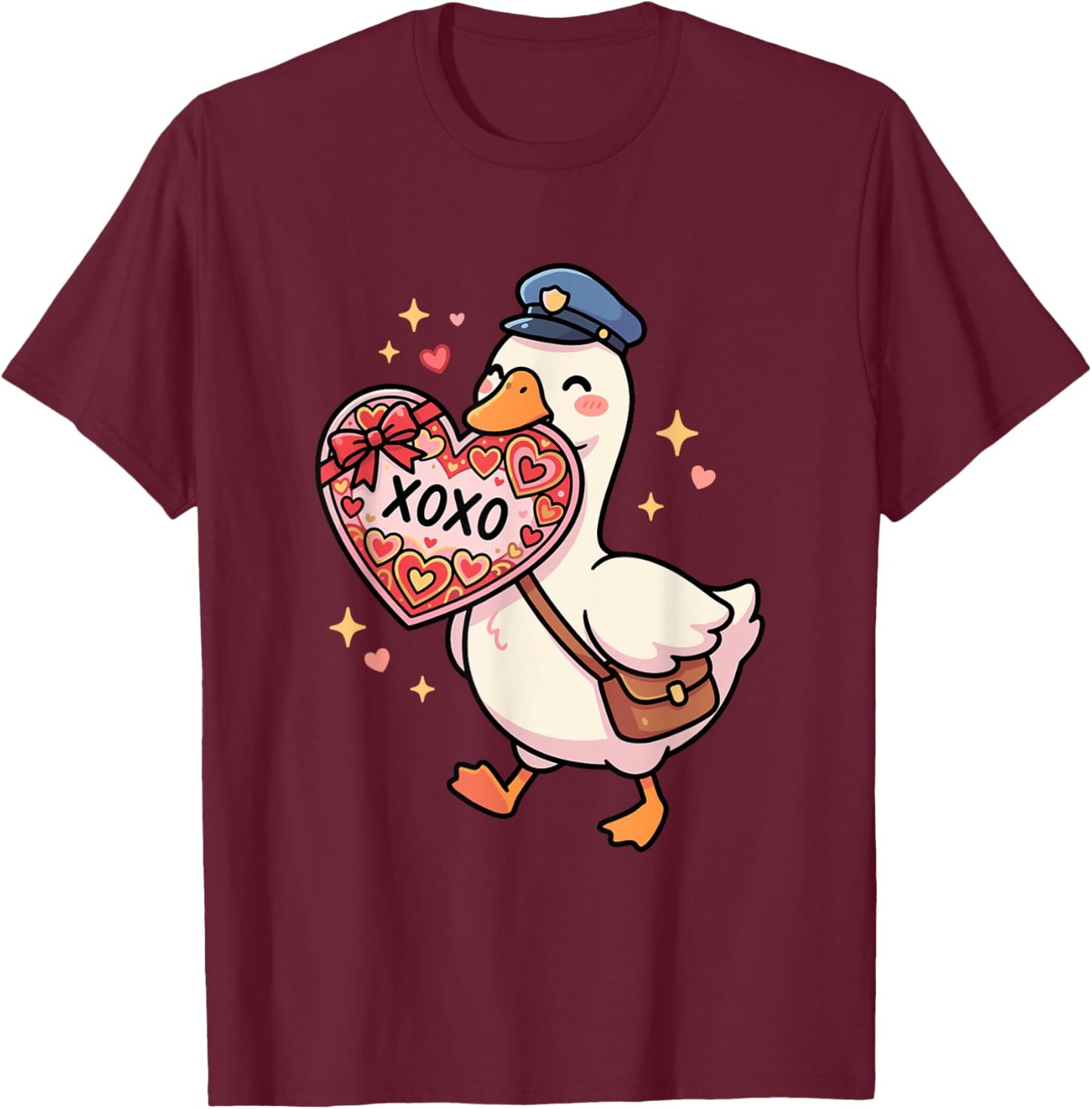 Cute Goose Mailman Valentine's Day XOXO Heart Love T-Shirt - T-Shirt | Maroon