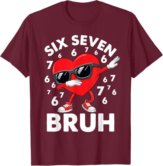 67 Meme Dabbing Heart Valentine’s Day Six Seven Bruh Kids T-Shirt - T-Shirt | Maroon