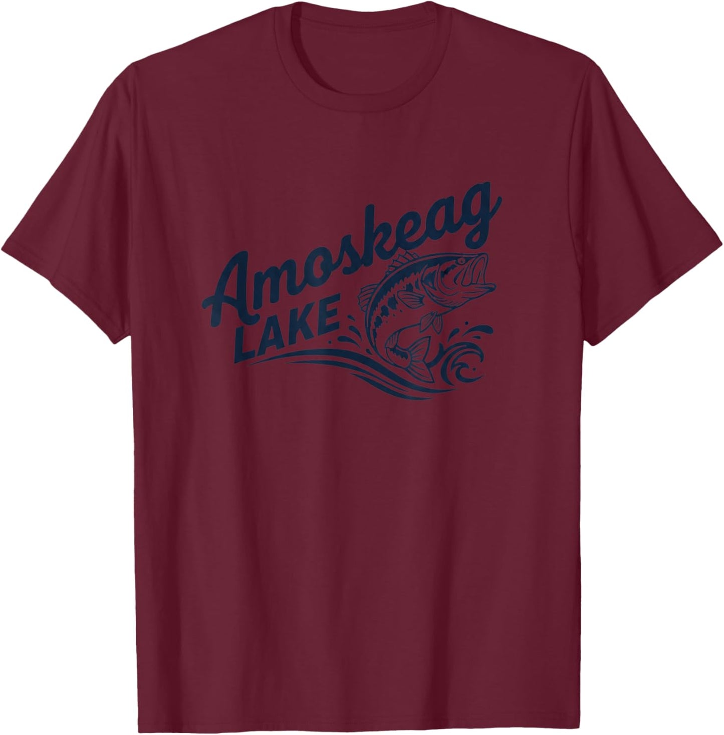 Amoskeag Lake Fishing Bass Logo Funny Angler Design T-Shirt - T-Shirt | Maroon