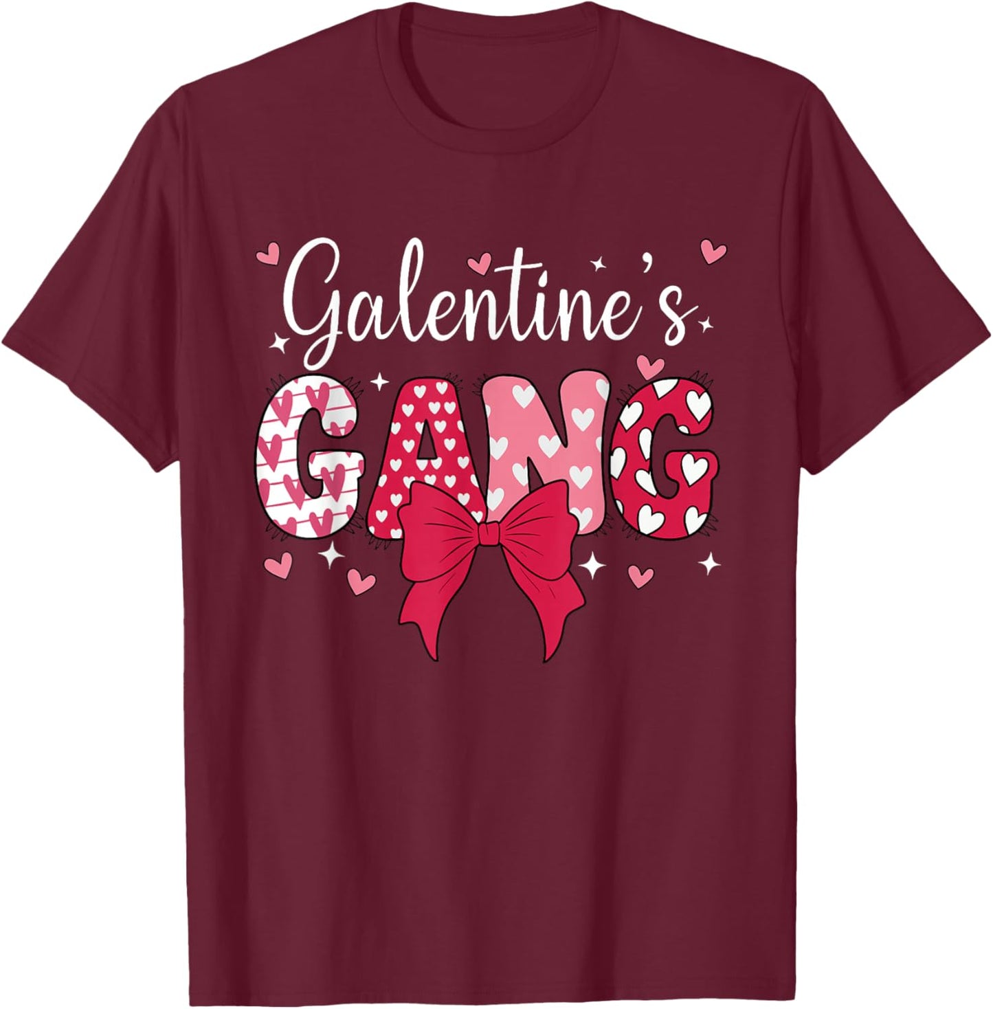 Happy Galentines Day Gang Cute Coquette Bow Galentine 2026 T-Shirt - T-Shirt | Maroon