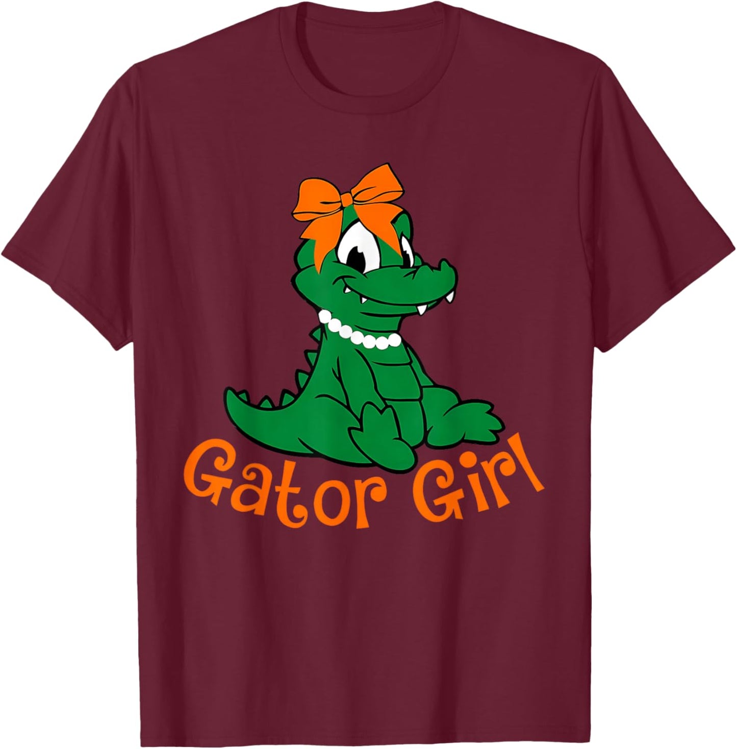 Gator Girl Cute Orange Bow Gator Women Girls Kids T-Shirt - T-Shirt | Maroon