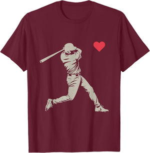 Valentines Day Baseball Batter Silhouette Heart Men Boy Kids T-Shirt - T-Shirt | Maroon