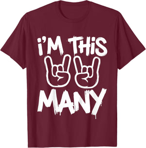 Kids I'm This Many 4th Birthday Rock Hands 4 Year Old T-Shirt - T-Shirt | Maroon