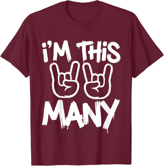 Kids I'm This Many 4th Birthday Rock Hands 4 Year Old T-Shirt - T-Shirt | Maroon