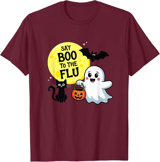 Say Boo to The Flu Halloween T-Shirt - T-Shirt | Maroon