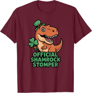 Official Shamrock Stomper St Patricks Day T-Rex Dinosaur Boy T-Shirt - T-Shirt | Maroon