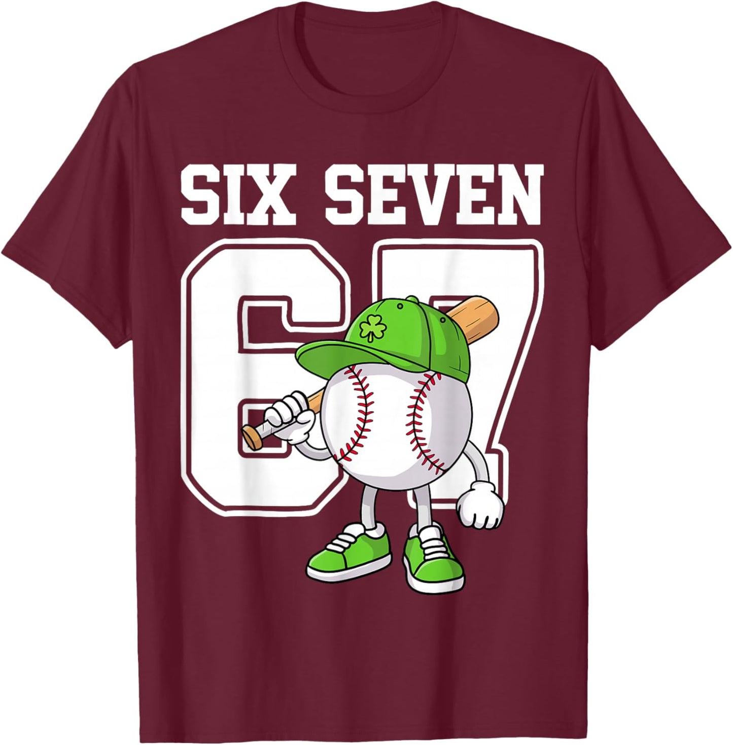 Boys St Patricks Day 67 Six Seven Baseball Ice Cream Drip T-Shirt - T-Shirt | Maroon