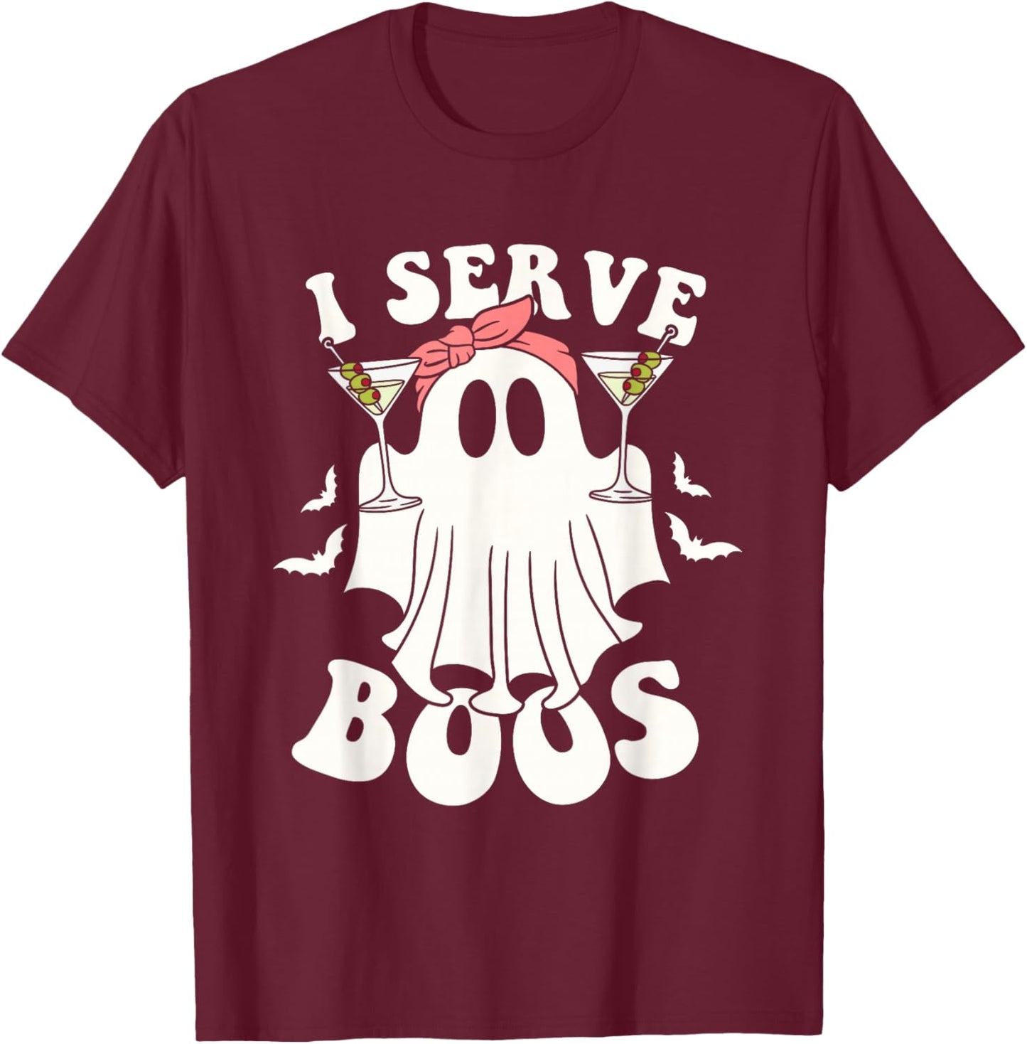 Halloween Bartender Ghost I Serve Boos Funny T-Shirt - T-Shirt | Maroon