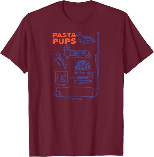 Pasta Pups Dog Funny Dachshund Wiener Dog Pasta Foodie Dog T-Shirt - T-Shirt | Maroon