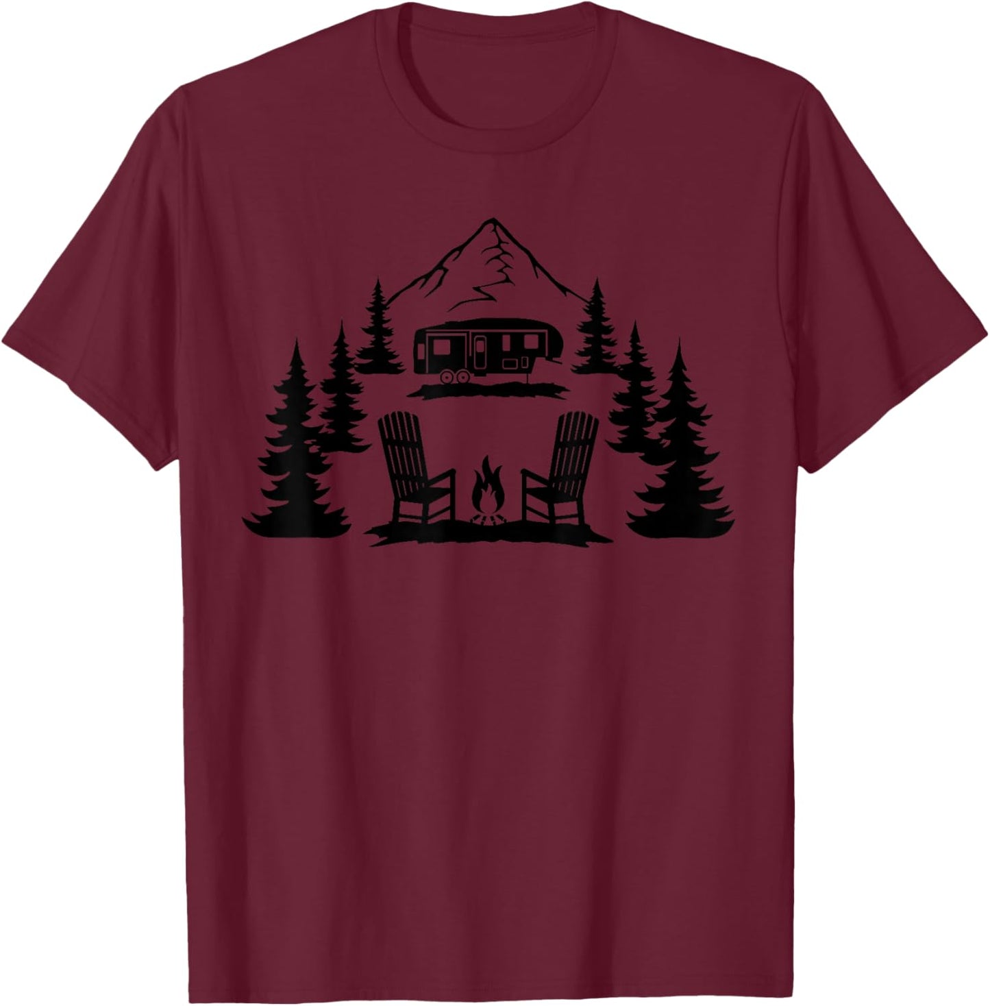 Forest Trees Camping Mountain Wildlife Nature Outdoor Camper T-Shirt - T-Shirt | Maroon
