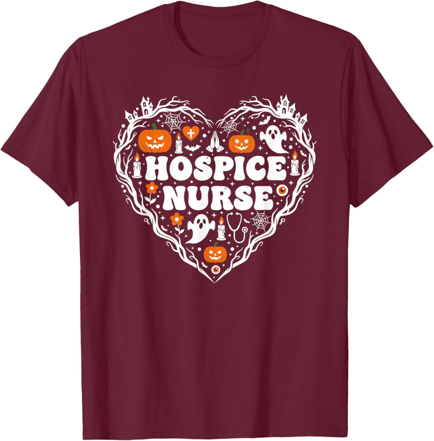 Hospice Nurse Heart Pumpkin Ghost Halloween Kids T-Shirt - T-Shirt | Maroon