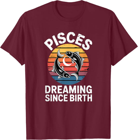 Vintage Pisces Horoscope, Astrology and Zodiac Clothing T-Shirt - T-Shirt | Maroon