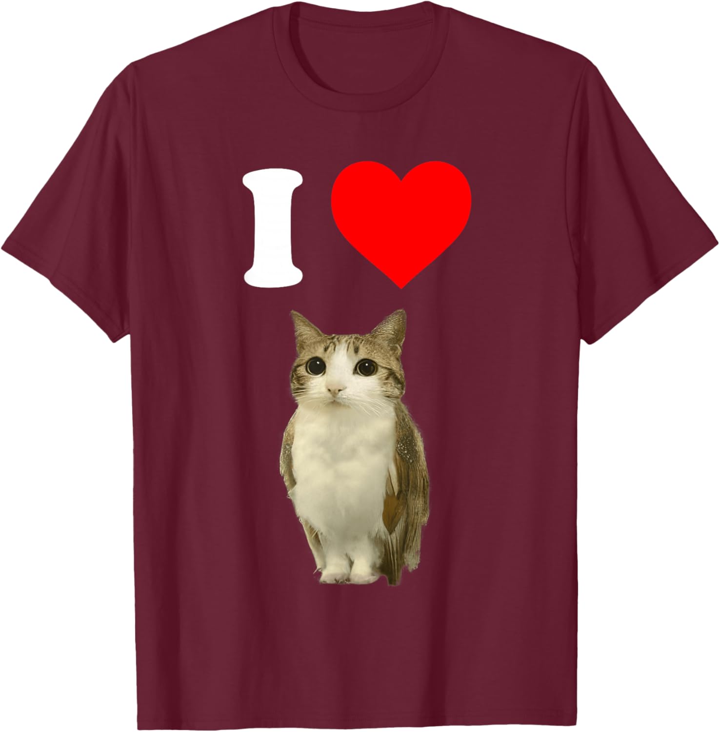 I Love Meowl Funny Cursed Cute Cat Owl Meme Brain Rot Silly T-Shirt - T-Shirt | Maroon