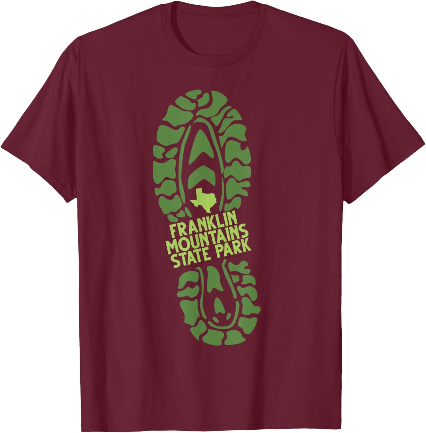 Franklin Mountains State Park Texas TX Hiking Boot Print T-Shirt - T-Shirt | Maroon