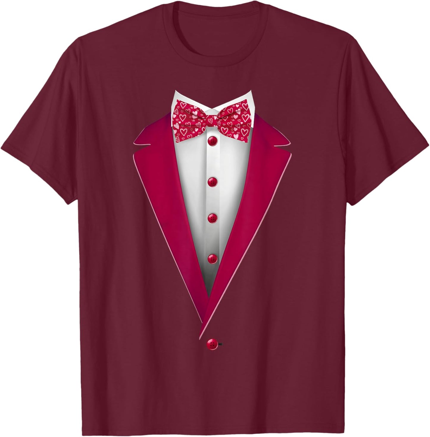 Tuxedo Bow Tie with Cute Hearts for Valentines Day T-Shirt - T-Shirt | Maroon