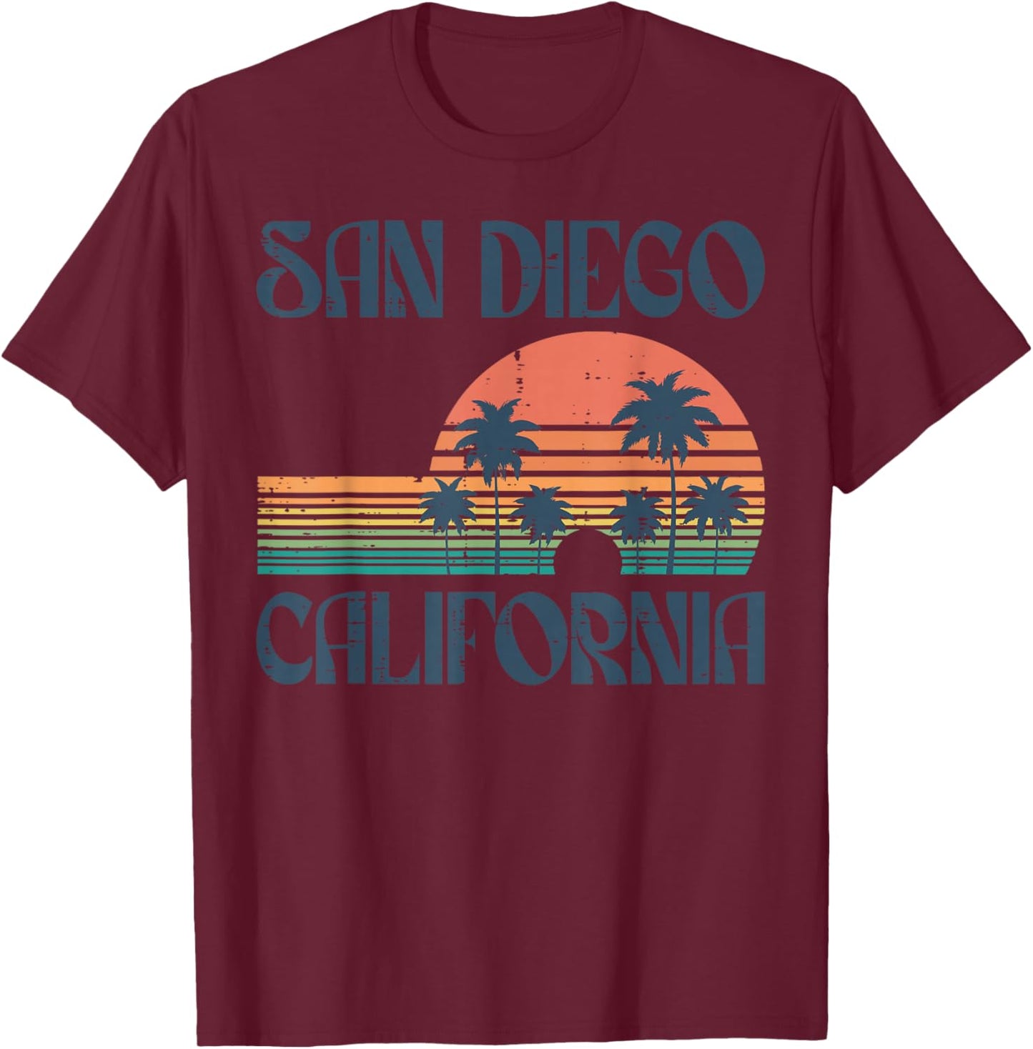 Vacation San Diego California Sunset Retro Men Women Kids T-Shirt - T-Shirt | Maroon