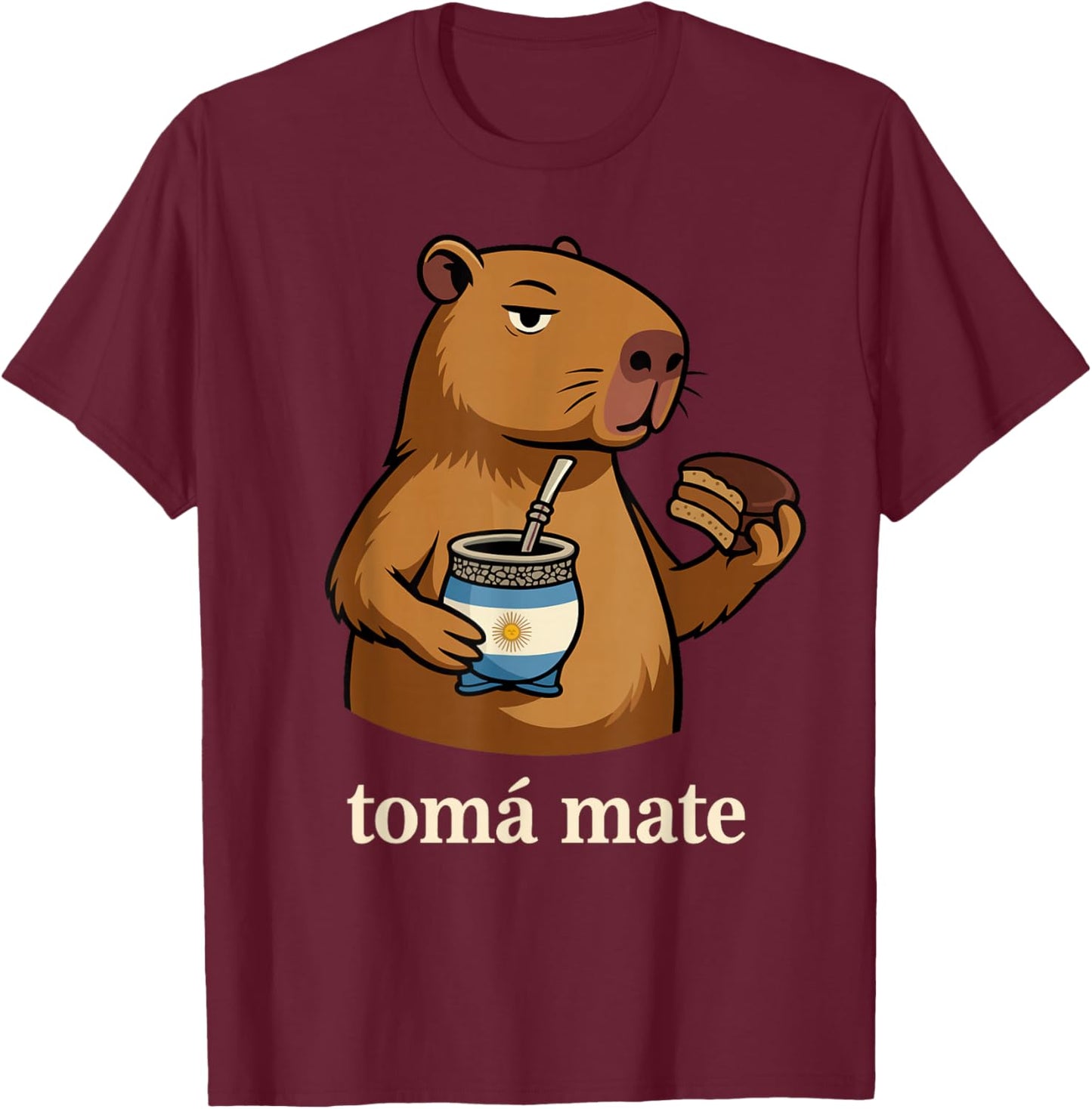 Argentinian Capybara Yerba Mate Argentina Argentine Alfajor T-Shirt - T-Shirt | Maroon