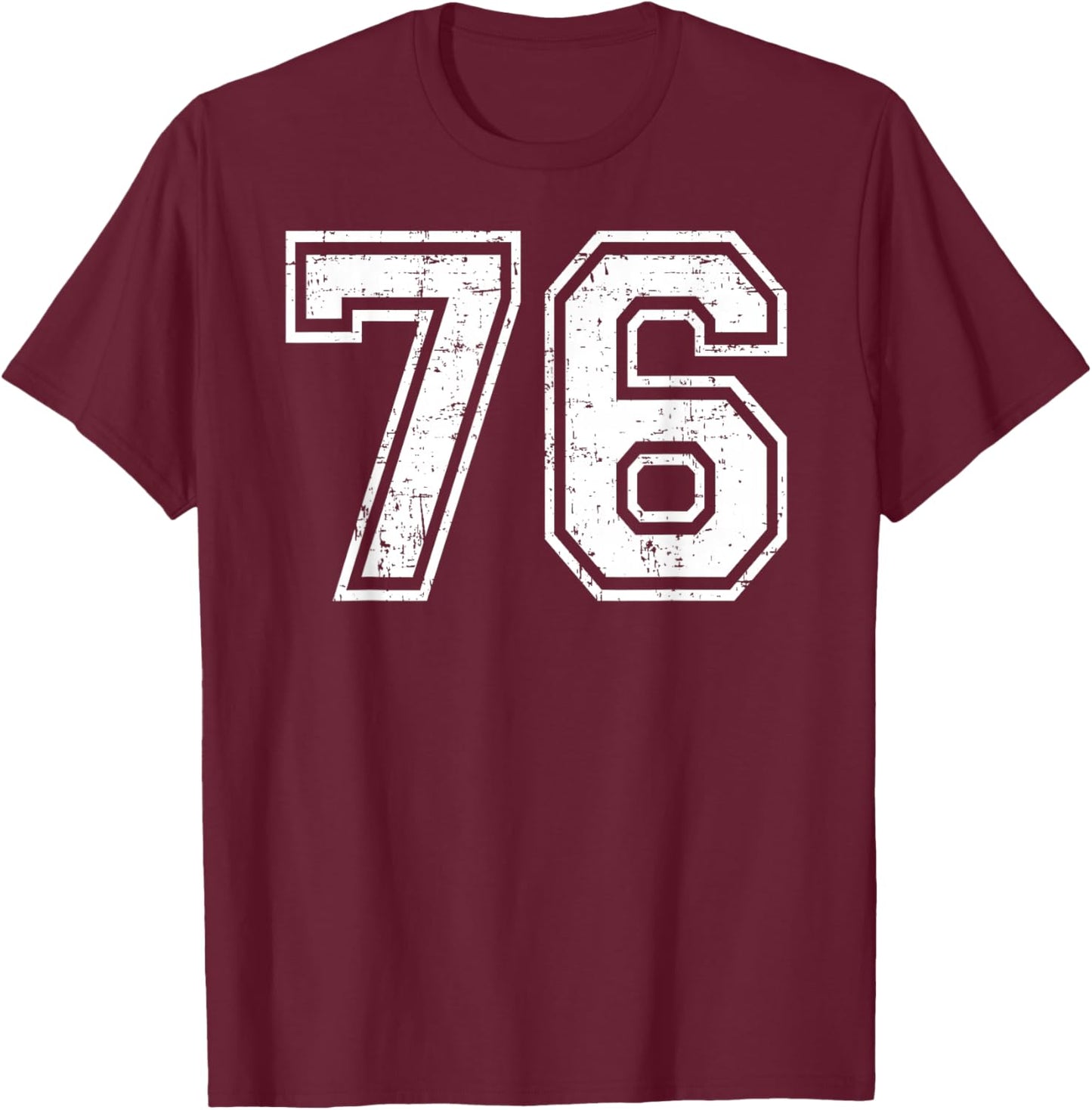 76 Number Seventy-Six Team Sports Grunge Varsity Matching T-Shirt - T-Shirt | Maroon