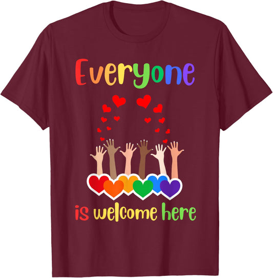 Everyone is Welcome here Inclusion Diversity Rainbow LGBTQ T-Shirt - T-Shirt | Maroon