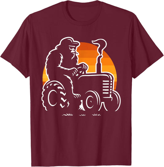 Funny Bigfoot Farmer Tractor Farming Farm Men Boys T-Shirt - T-Shirt | Maroon