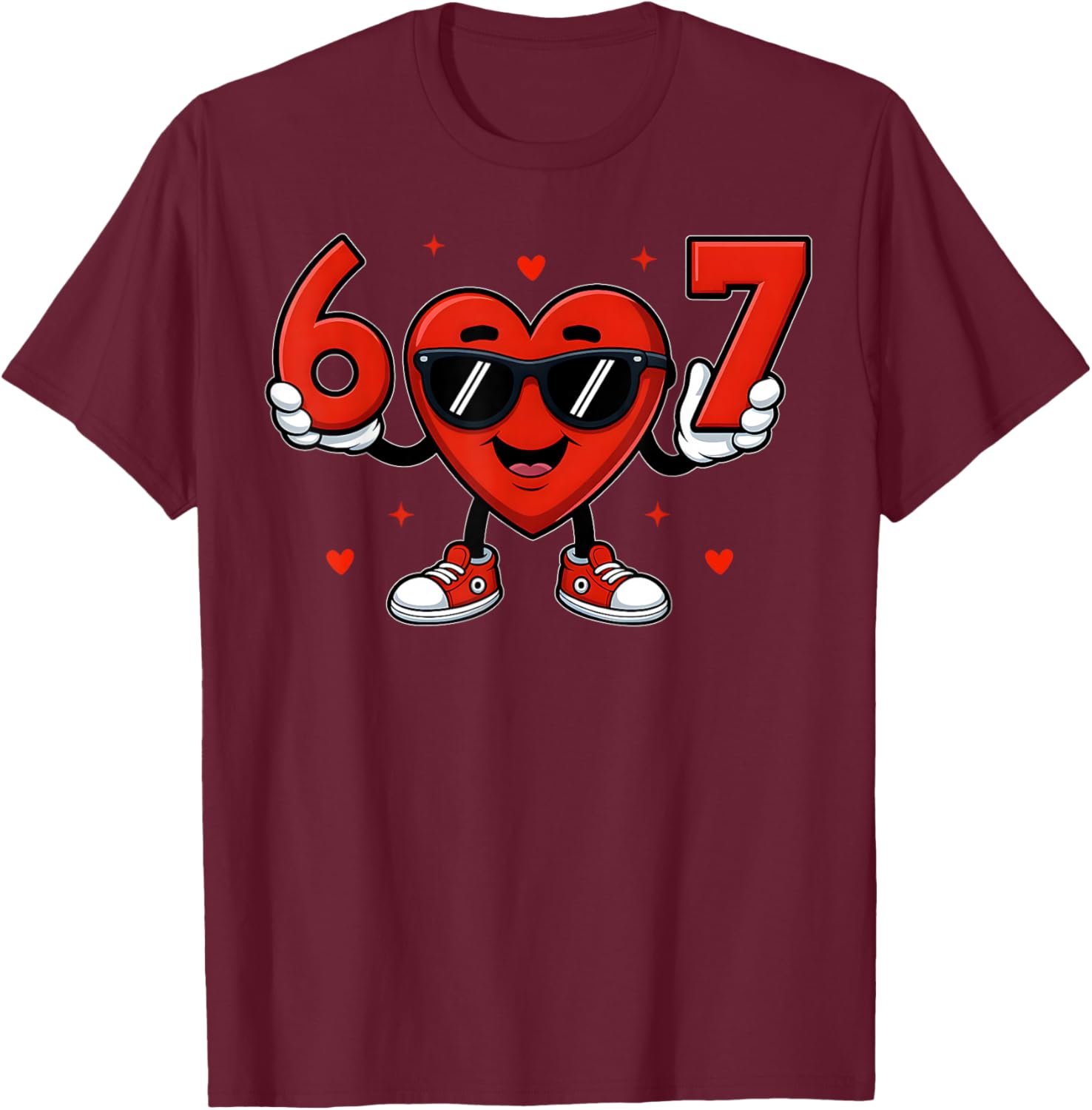 Six Seven 67 Gen Alpha Slang Valentines Day Heart 67 Meme T-Shirt - T-Shirt | Maroon