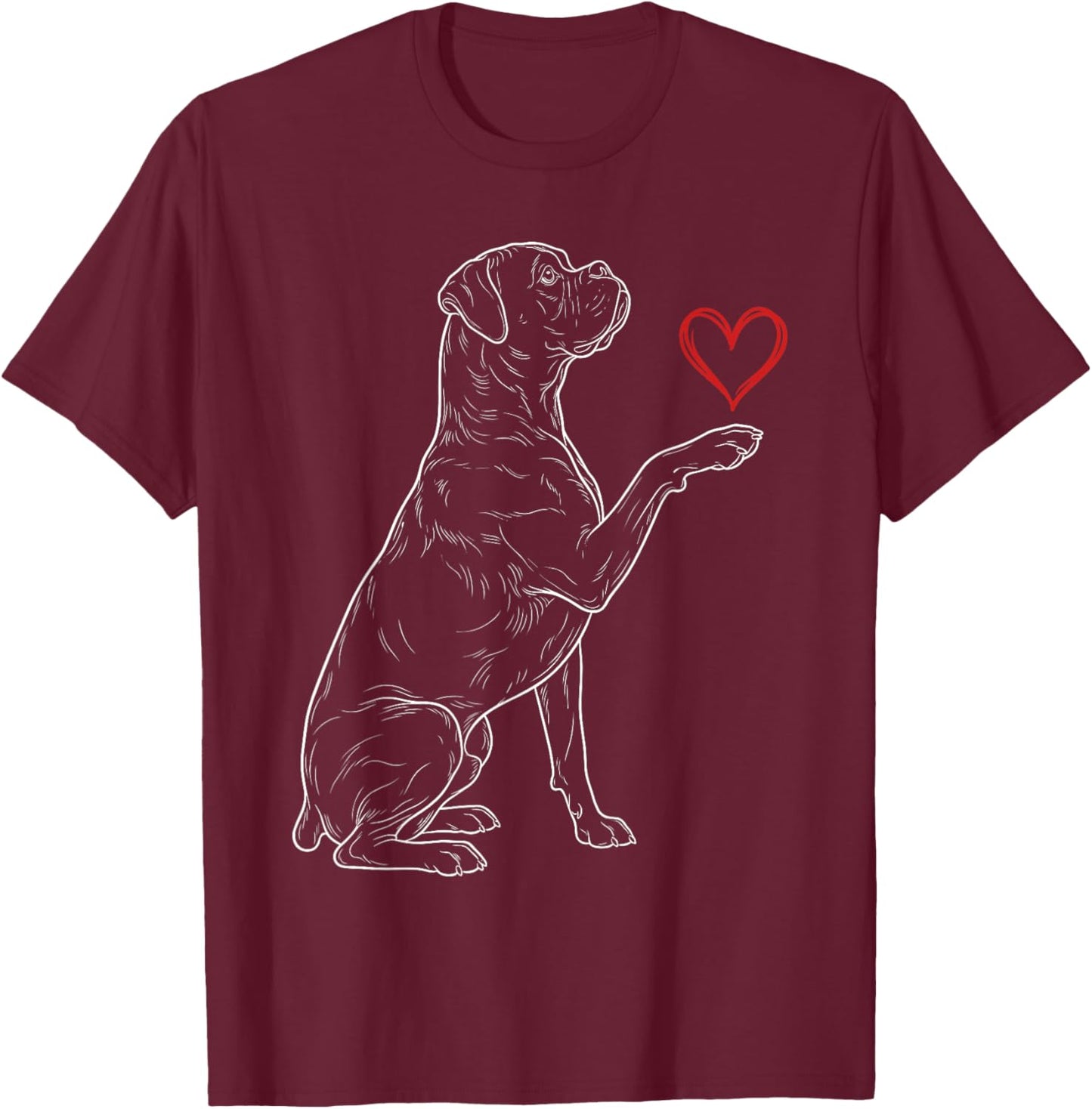 Boxer Lover Dog Art Boxer Holding Heart Valentines T-Shirt - T-Shirt | Maroon