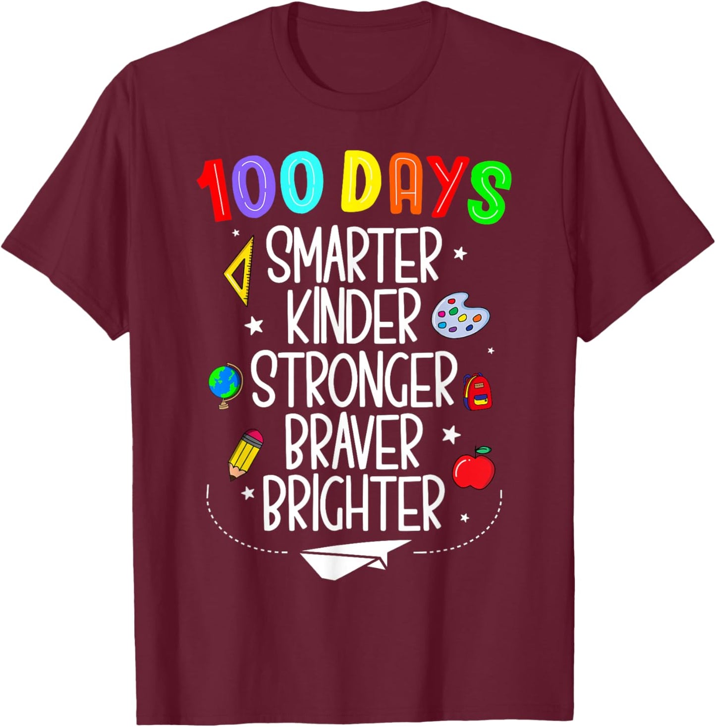 Happy 100 Days of School 100th Day of School Kids Boys Girls T-Shirt - T-Shirt | Maroon