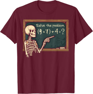 Funny 67 Meme Brainrot Joke Halloween Skeleton Math Teacher T-Shirt - T-Shirt | Maroon